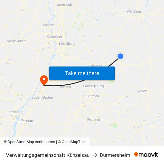 Verwaltungsgemeinschaft Künzelsau to Durmersheim map