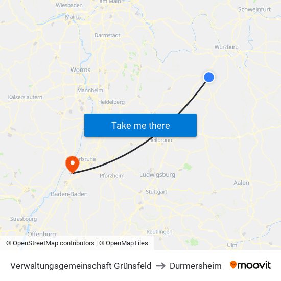 Verwaltungsgemeinschaft Grünsfeld to Durmersheim map