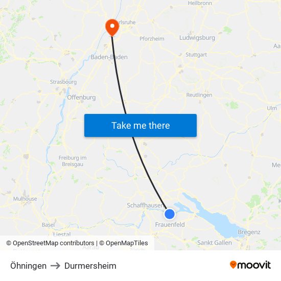 Öhningen to Durmersheim map