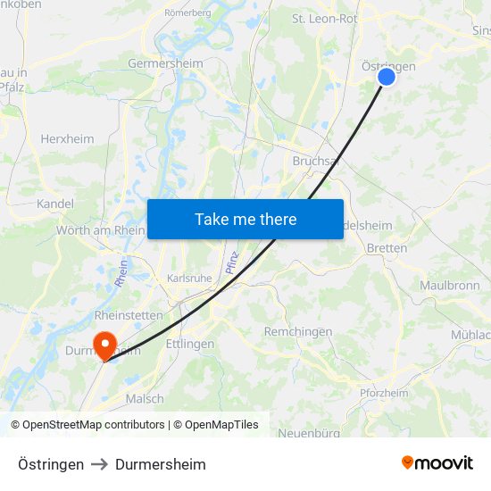 Östringen to Durmersheim map