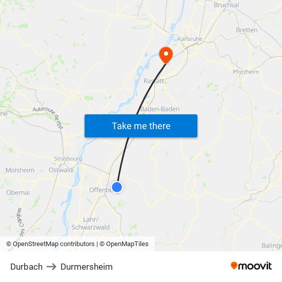 Durbach to Durmersheim map