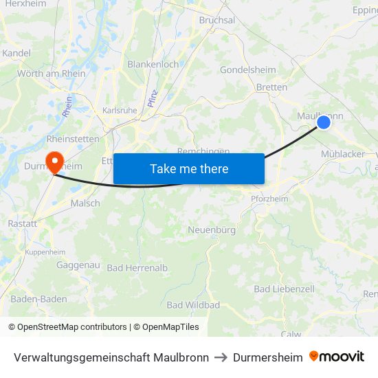 Verwaltungsgemeinschaft Maulbronn to Durmersheim map