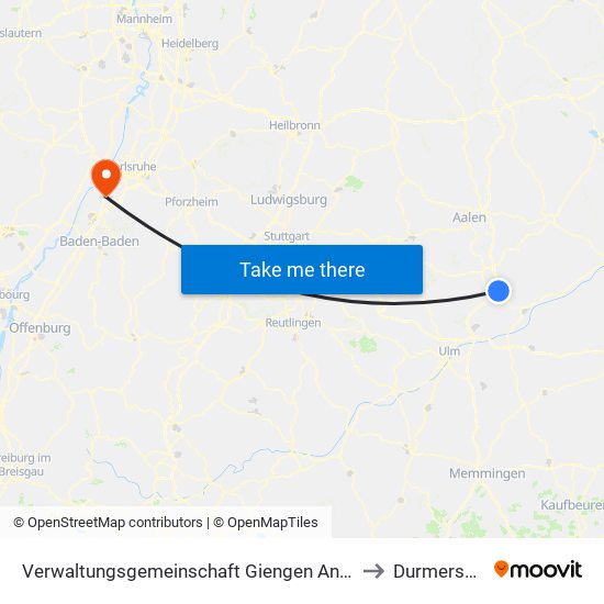 Verwaltungsgemeinschaft Giengen An Der Brenz to Durmersheim map