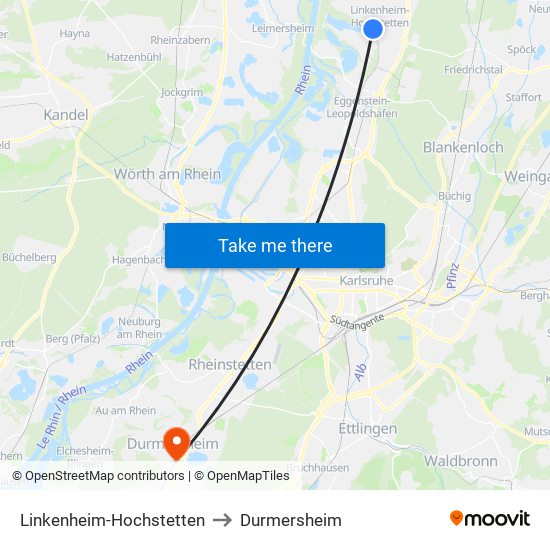 Linkenheim-Hochstetten to Durmersheim map
