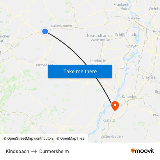 Kindsbach to Durmersheim map