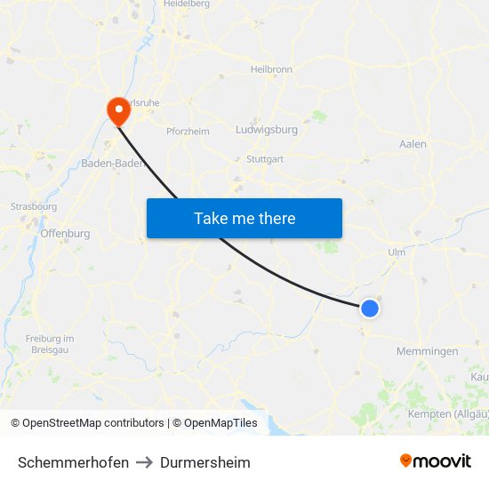 Schemmerhofen to Durmersheim map