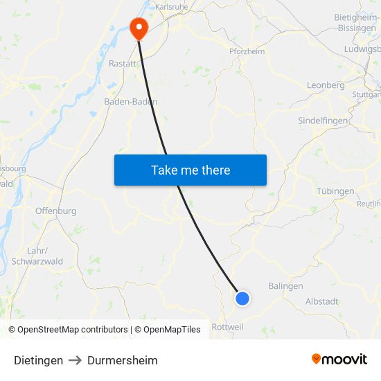 Dietingen to Durmersheim map