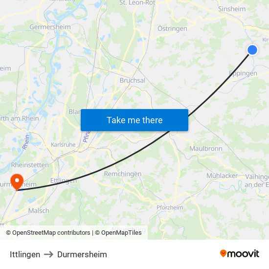 Ittlingen to Durmersheim map