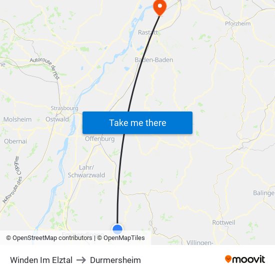 Winden Im Elztal to Durmersheim map