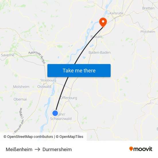 Meißenheim to Durmersheim map