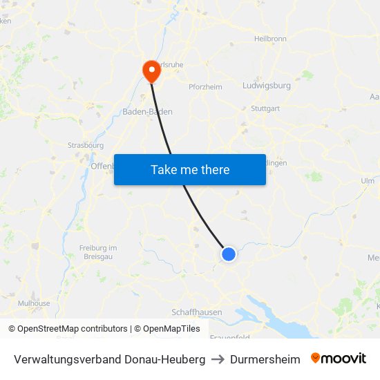 Verwaltungsverband Donau-Heuberg to Durmersheim map