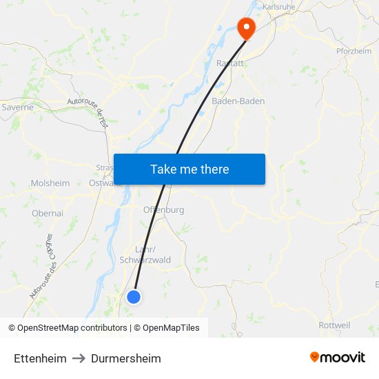 Ettenheim to Durmersheim map