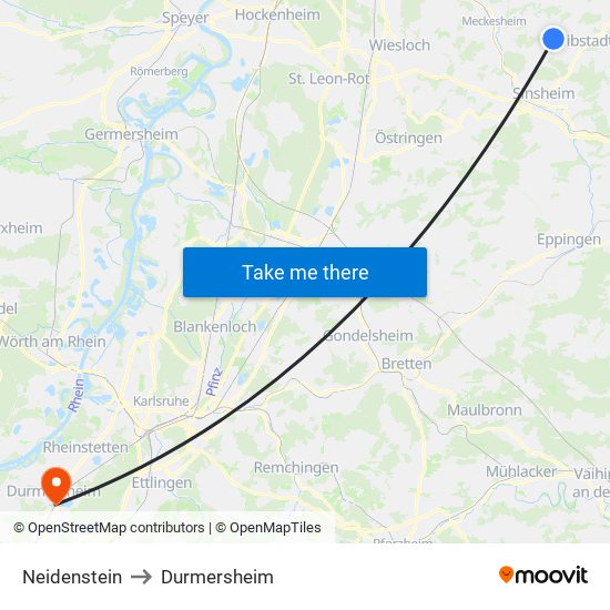 Neidenstein to Durmersheim map