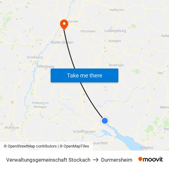 Verwaltungsgemeinschaft Stockach to Durmersheim map