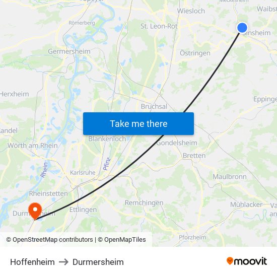 Hoffenheim to Durmersheim map