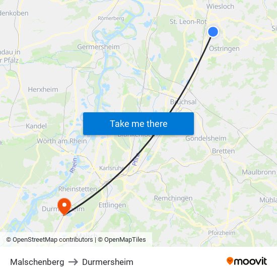 Malschenberg to Durmersheim map