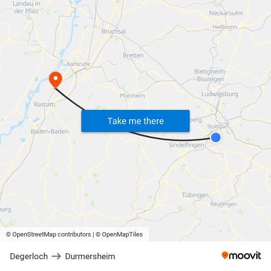 Degerloch to Durmersheim map