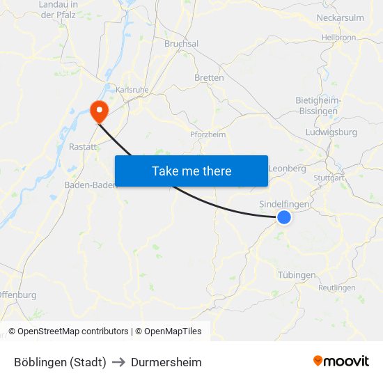 Böblingen (Stadt) to Durmersheim map