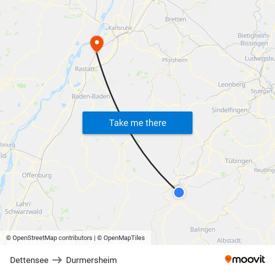 Dettensee to Durmersheim map