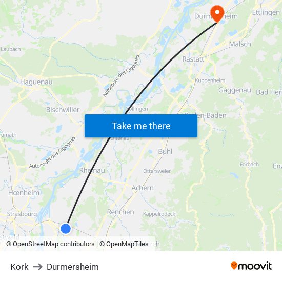 Kork to Durmersheim map