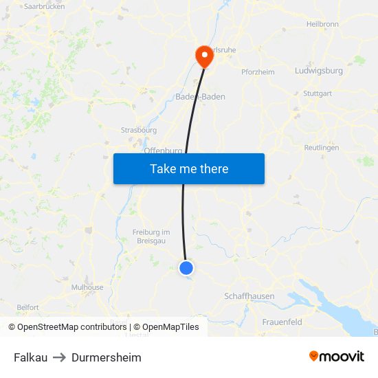 Falkau to Durmersheim map