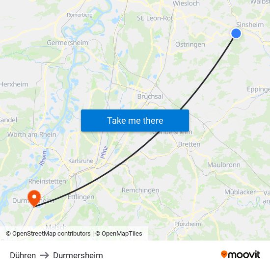 Dühren to Durmersheim map