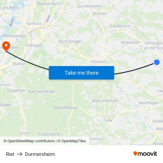 Riet to Durmersheim map