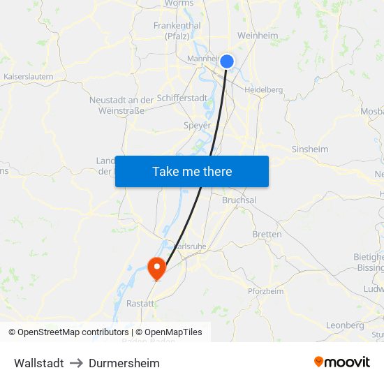Wallstadt to Durmersheim map