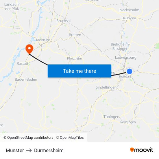 Münster to Durmersheim map