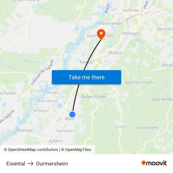 Eisental to Durmersheim map