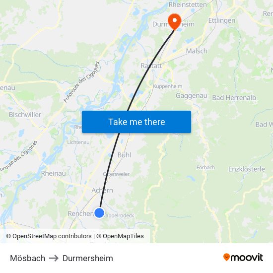 Mösbach to Durmersheim map