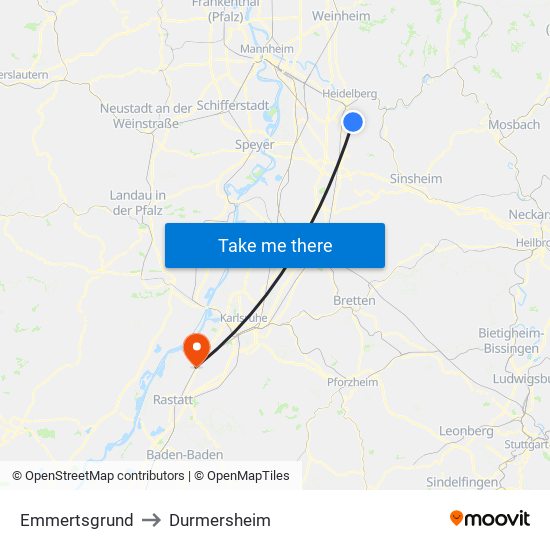 Emmertsgrund to Durmersheim map