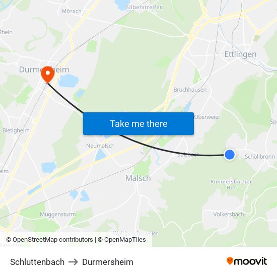 Schluttenbach to Durmersheim map