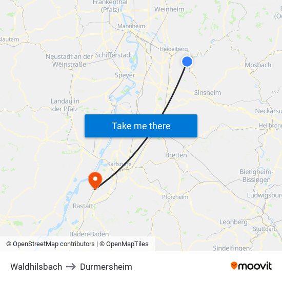 Waldhilsbach to Durmersheim map