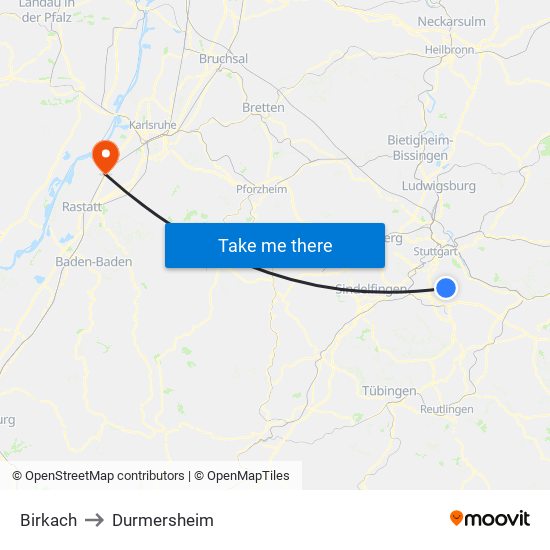 Birkach to Durmersheim map