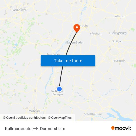 Kollmarsreute to Durmersheim map