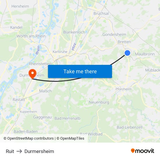 Ruit to Durmersheim map