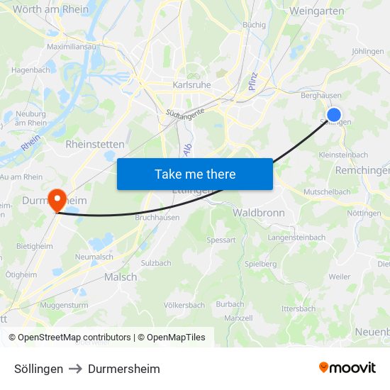 Söllingen to Durmersheim map