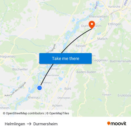 Helmlingen to Durmersheim map