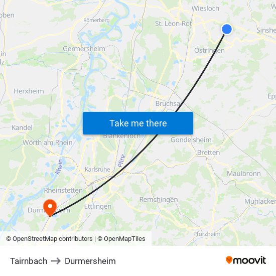 Tairnbach to Durmersheim map