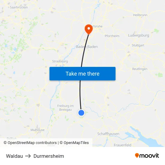 Waldau to Durmersheim map