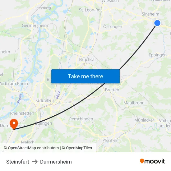 Steinsfurt to Durmersheim map