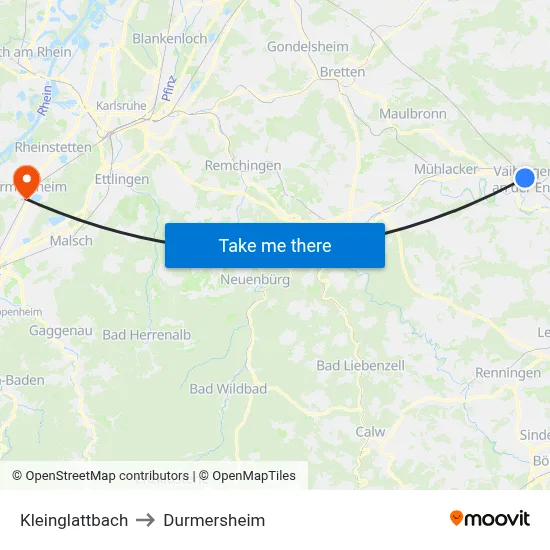 Kleinglattbach to Durmersheim map