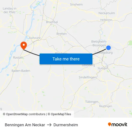 Benningen Am Neckar to Durmersheim map