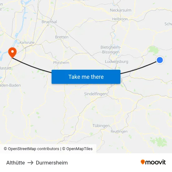 Althütte to Durmersheim map