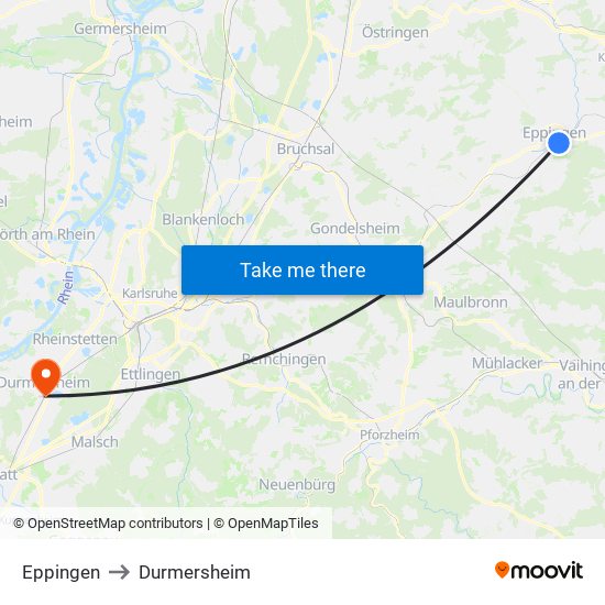 Eppingen to Durmersheim map