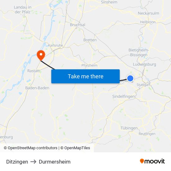 Ditzingen to Durmersheim map