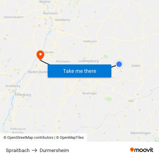Spraitbach to Durmersheim map