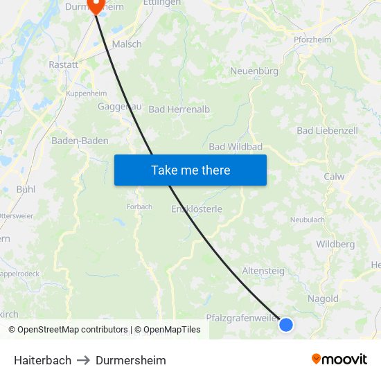Haiterbach to Durmersheim map