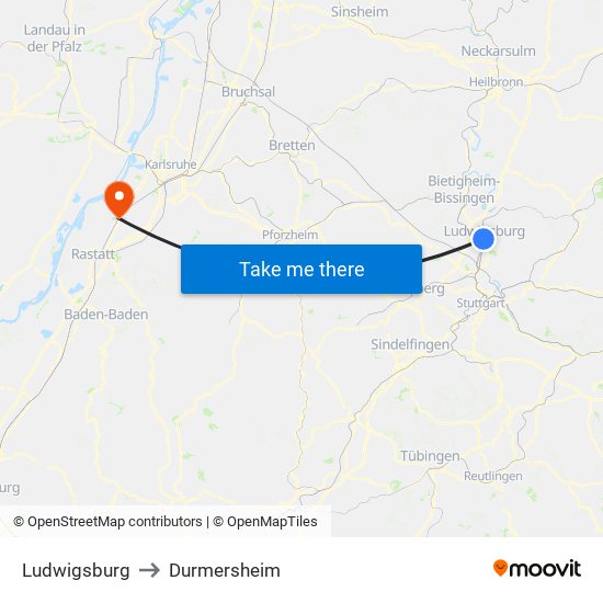 Ludwigsburg to Durmersheim map